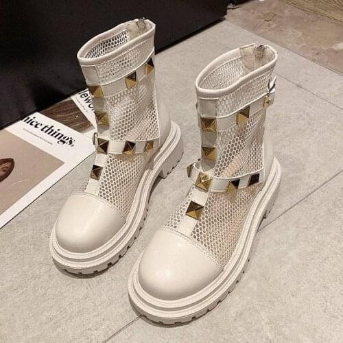 SONDR 2021 New Mesh Rivet Thick Bottom Muffin Cool Boots Roman Martin Boots Womens Locomotive Boots Womens Short Boots