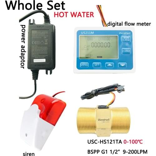 US211MA Water Flow Meter Totalizer Alarmer and Brass USC-HS121TA 100 Degree Liquid Flow Senor Turbine flowmeter G1-1/2“" BSPiang