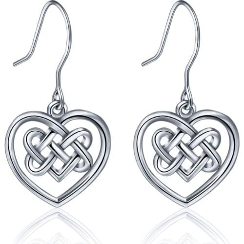 EUDORA 925 Sterling Silver Celtics Love Knot Drop Earrings Fashion Heart Earring with Box Women dangle Fine Jewelry Gift CYE017