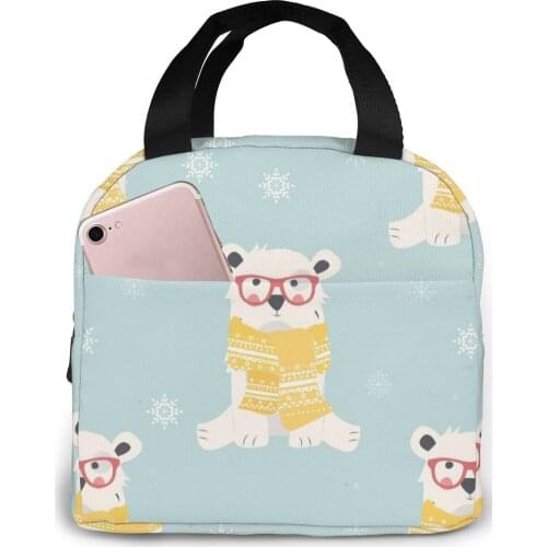 Cute Winter Bears Lunch Food Box Bag Insulated Thermal Food Picnic Lunch Bag for Women kids Men Cooler Tote Bag