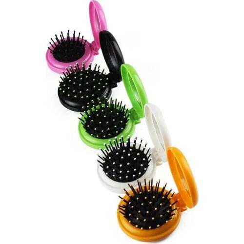 1pc Folding Air Bag Comb with Mirror Compact Pocket Size Portable Travel Hair Brush Cosmetic Mirror Head Massager Relax