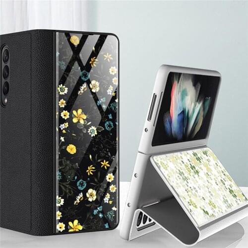 For Samsung Galaxy Z Fold 3 5G Case Tempered Glass Folding Ultra Thin Protective Shell Cover With Holder