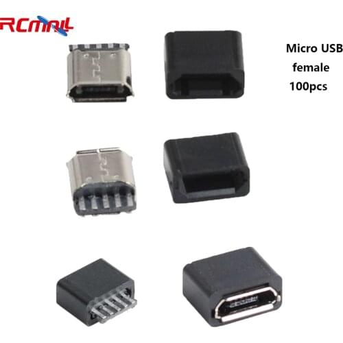 100 pcs Micro USB Connector Welding Wire Female with Black Cover 5P