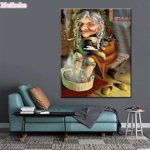 Rhinestone diamond painting Witch Portrait crystal DIY Diamond painting grandma Home Decor 3D cross stitch diamond embroidery