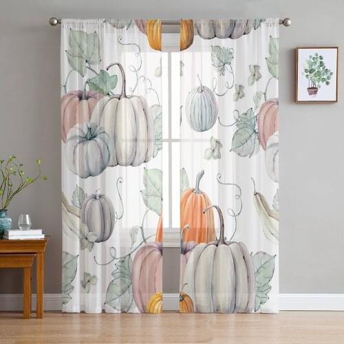 Thanksgiving Design Pumpkin Tulle Sheer Window Curtains for Living Room Kitchen Children Bedroom Voile Hanging Curtain