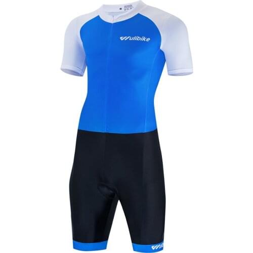 Wulibike Mens Triathlon Jumpsuit Short Sleeve Swimming Quick-Dry Sportwear Man Cycling Jersey Blue