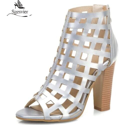 Sgesvier Plus size 33-50 New gladiator sandals women shoes thick high heels cut outs summer shoes female ladies party shoes