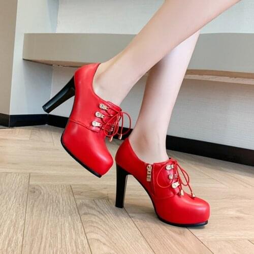 BLXQPYT Zapatos De Mujer 2021 Ankle Boots Elegant Fashion Lace Up High Heels Wedding Shoes Womens platform boots Size 32-43 833