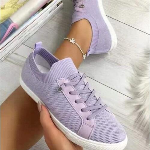 2021 Summer New Womens Vulcanized Shoes Mesh Breathable Ladies Low Top Lace Up Sneakers Female Sport Flats Large Sized 36-43