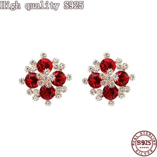2021 New Crystal Snowflake Red Flower Stud S925 Silver Needle Charm Womens Earrings Fashion Jewelry Gift