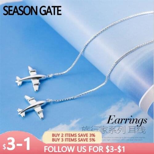 Fashion 925 Sterling Silver Personality Long Pendant Plane Earrings Female Gifts Trendy Jewelry Gifts for Women Girls SE089