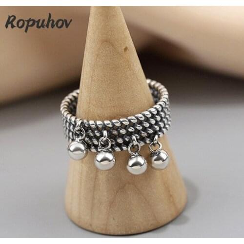 ROPUHOV 2021 New Korean Trendy Jewelry Personality Tassel Round Bead Glossy Ring Vintage Multi-layer Woven Ring Open Ring