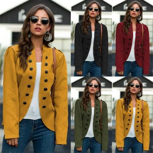 Women Fashion Casual Short Double-Sided jacket Female Autumn Long Sleeve Button Stand Collar Slim Coat Ladies Top Outerwear