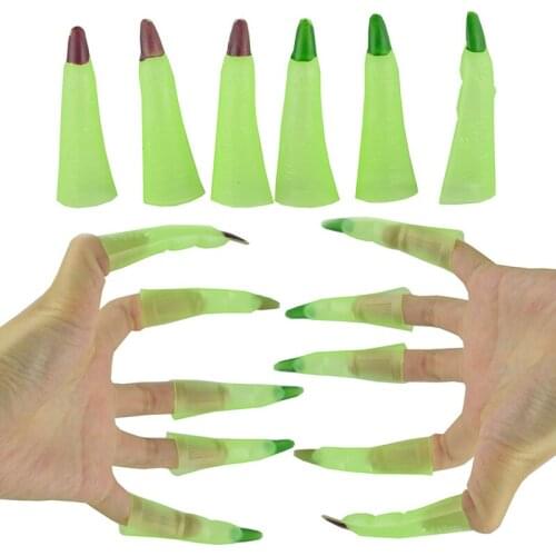 10pcs Glow in Dark Witch Fingers Claws Luminous Fingernail Halloween Masquerade Trick Props for Cosplay Costume Party