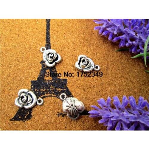 15PCS - Rose Charm,Antique Tibetan Silver Rose Flower Pendants,Charms, Country Style, Jewelry Making Findings, DIY,17x17mm