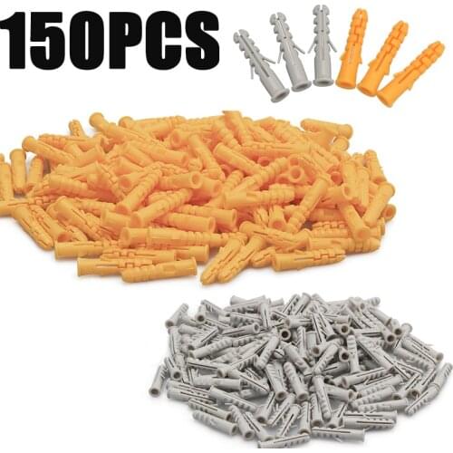150pcs Plastic expansion pipe M6*30mm rubber plug plastic pipe nylon column expansion screw anchor plug wall plugs yellow&gray