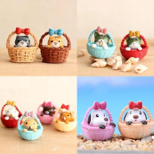 4pcs Cat Dog Bear Basket Set Fairy Animal Miniature Doll Garden Decor Home Houses Decoration Crafts DIY Accessories