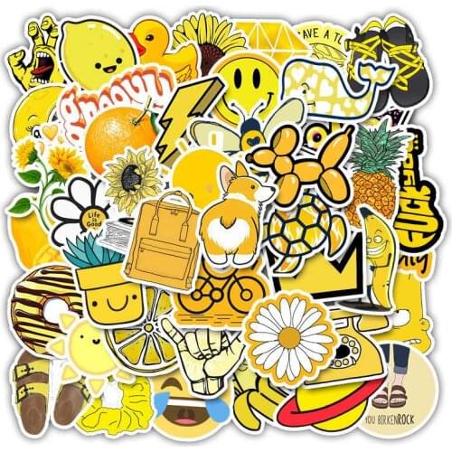 50pcs/SET Yellow Style Sticker Waterproof Car Laptop Skateboard Surfboard Luggage Bicycle Kids Toy Home Decor