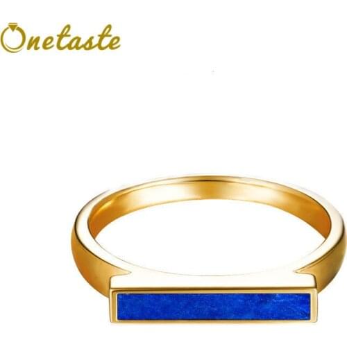 925 Silver Gold Plated Natural Lapis Lazuli Simple Rings For Women Personalized Minimalism Natural Stone Geometric Ring Female
