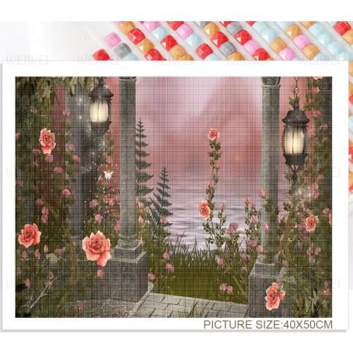 Rose Manor Diy Diamond Painting Spring River Mosaic Sticker Diamond Embroidery Home Decoration Landscape Handmade Gift Wall Art