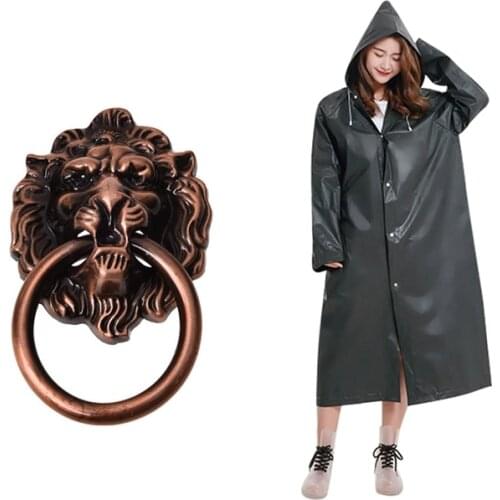 Antique Style Copper Tone Metal Lion Head Shaped Drawer Pull Handle with Fashion Eva Raincoat Waterproof Raincoat