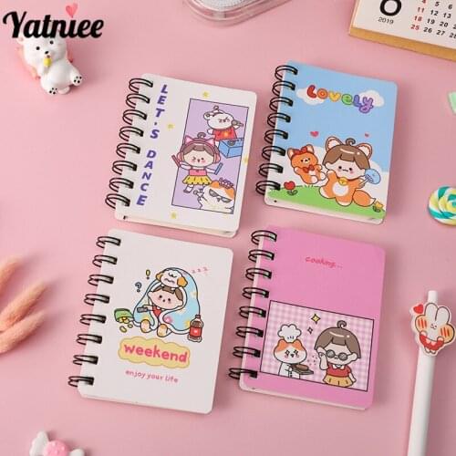 Yatniee 2pcs Coil Notebook A7 Blank Paper Journal Diary Planner Notepad Gif Cartoon Girl Holiday Stationer Student Gift