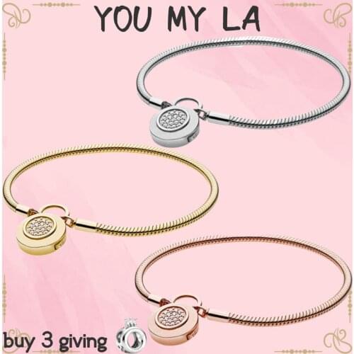 Hot Sale 100% 925 Sterling Silver Bracelet for Women fit Original Pan Charm Chain Snake Bracelet Lock Style Classic Free-shippin