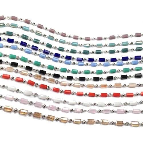 1m Handmade Gold Wire Wrapped Rosary Chain Mixed Color Stone Beads Chains Necklaces Bracelets Jewelry Findings