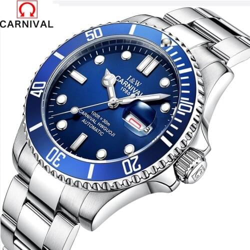 New CARNIVAL Mens Watches Top Brand Luxury Diver 30M Super Luminous Sapphire Glass Automatic Mechanical Watch relogio masculino
