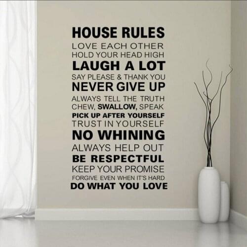 DIY House Rules Quotes Decoration Wall Stickers Living Room Home Decor Decals Poster Mural Wallpaper