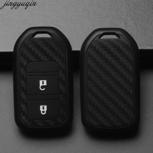 Jingyuqin For Honda 2016 2017 CRV Pilot Accord Civic Carbon Silicone Remote Key Case Fob Shell Cover 2 Button
