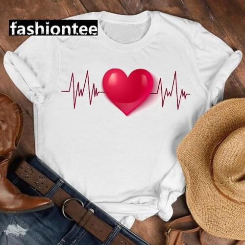 FIXSYS Love Heart T shirt Hot Sales Heartbeat Graphic Printing Men And Women Couple T-shirt Girls Summer Fashion Tops Tee