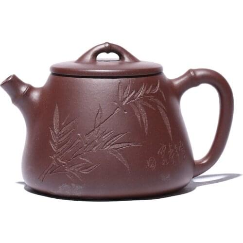 Yixing Original Ore Purple Clay Teapot Handmade Bamboo Shadow Stone Scoop Teapot Tea Set Chinese Kungfu Tea Set