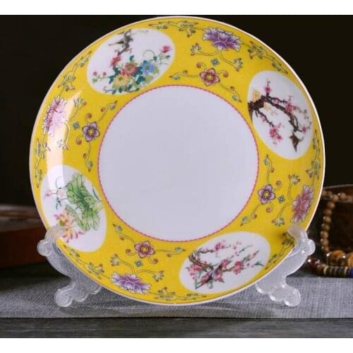8inch Jingdezhen Chinese Ceramic Bone china Food Plates Home Kitchen Utensils Porcelain Dinner Plate Color Enamel Tableware Gift