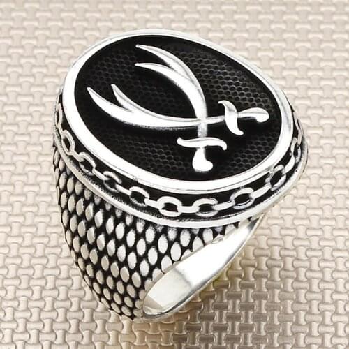 Sterling Silver Oval Chain Model Zulfiqar Ring Sword Ring Handmade Jewelery Men For Ring Made in Turkey