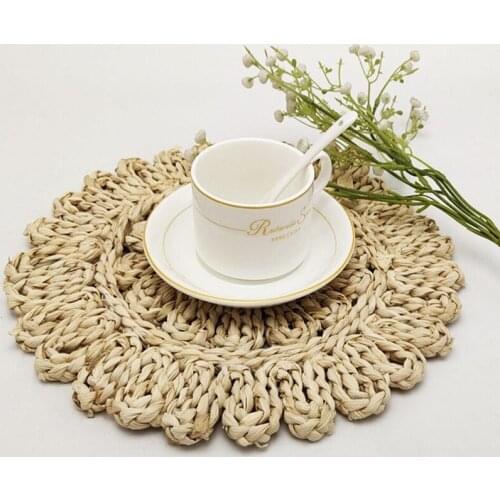Tableware Mat Natural Straw Woven Placemat Flower Cup Mat Non-Slip Dishes Plate Mat Home Kitchen Supplies