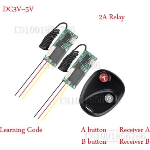 Mini Remote Control Switch System Micro DC3V-5V 2A Relay 2*Receiver Transmitter Momentary Toggle Latched Learn 315/433
