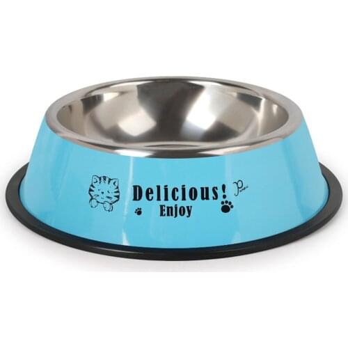 Pet Bowl Stainless Steel Cute Printed Antiskid Cat Feeder Bowl Dog Food Bowl