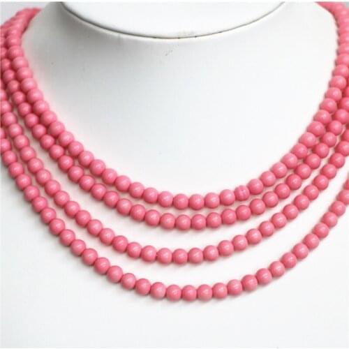 Fashion Jewelry 4rows 6mm Glass Artificial Coral Round Bead Necklace Elegant Weddings Party Gifts Party Wedding Necklace 17-20"