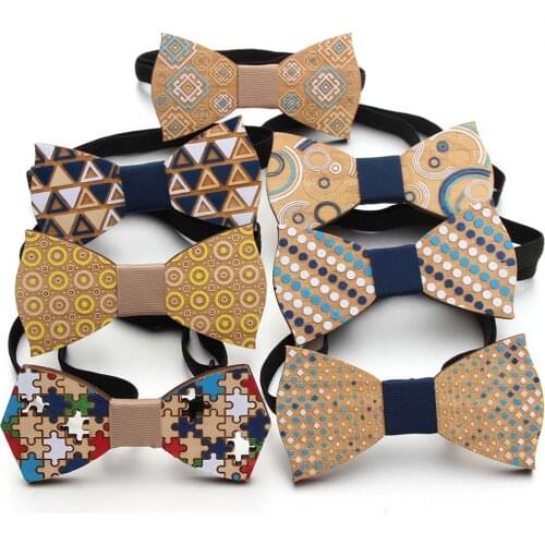 Fashion Wooden Bowtie Gentleman Bow Ties Handmade Color Pattern Tie Party Bow Ties Butterfly Wooden Unique Tie for Man