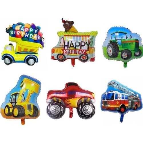 Cartoon Car Aluminum Film Balloon Cream Car Bulldozer Tractor Ice Balloons Childrens Birthday Decoration Kids Toys Babay Shower