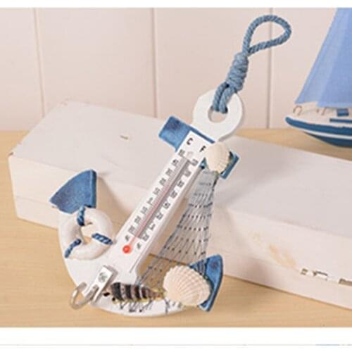 Wall Hanging Hook Creative Gift Wood Anchor Thermometer Crafts Art Meter Gauge Shell Nautical Decor Vintage Home Decoration