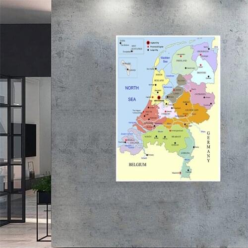 The Netherland Political Map In Dutch 100*150cm Non-woven Canvas Painting Large Poster Wall Home Decoration School Supplies