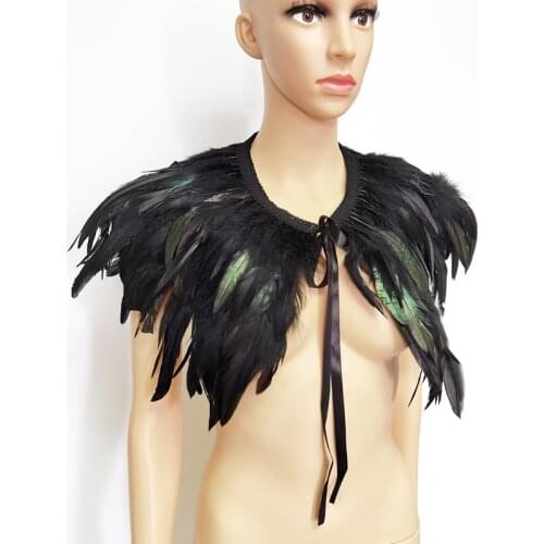 Iridescent Rooster Feather Shawl Gothic Feather Cape Fake Collar Victorian Cosplay Props Halloween Party Stage Costume Clubwear