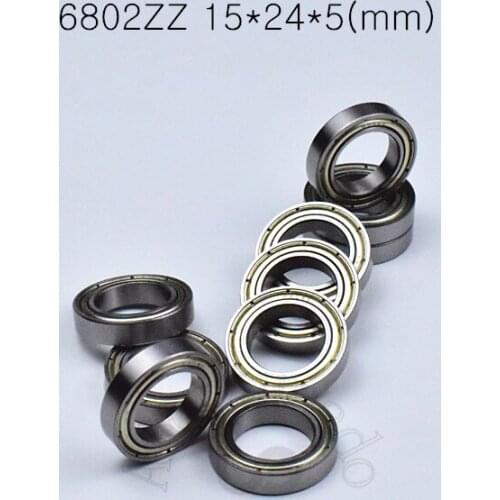 6802ZZ 15*24*5(mm) 10pieces bearings Metal sealed bearing 6802 6802Z 6802ZZ chrome steel deep groove bearing 61802 free shipping