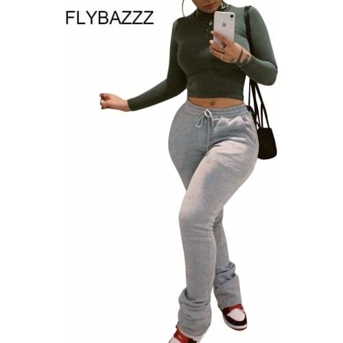 Casual Stacked Pencil Sweatpants Woman Autumn Fitness Clothing Sports Pants For Women Stretch Training Jogging Pants Plus Size