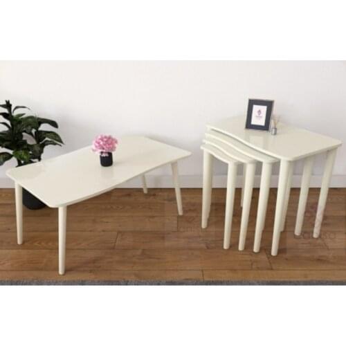 Modern Swan Series 4'lü Zigon Coffee table And Medium Coffee table Set/Cream coffe table
