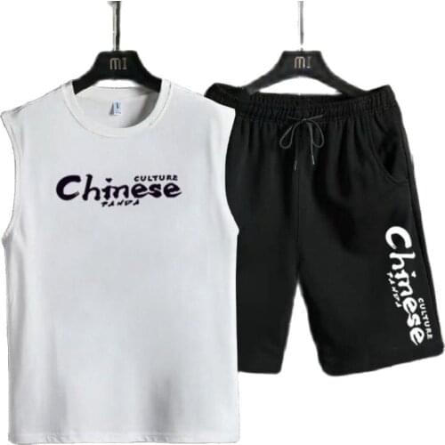 Mens Tracksuit Clothes Sportswear Two Piece Set Vest T-ShirtShorts Brand Track Clothing Male Sweatsuit Sports Suits Husband 4XL