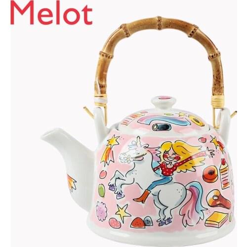 In-Glaze Decoration Ceramic Tea Cup Set Gift Home Big Single Teapot Bubble Cute Pink Tea Brewing Pot New Product
