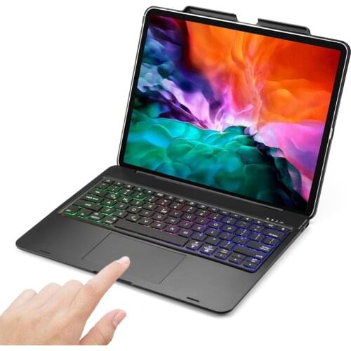 Smart 7 Colors LED Backlit Wireless Bluetooth Touchpad Keyboard Case Stand Cover With Pencil Holder For iPad Pro 12.9 2018 2020